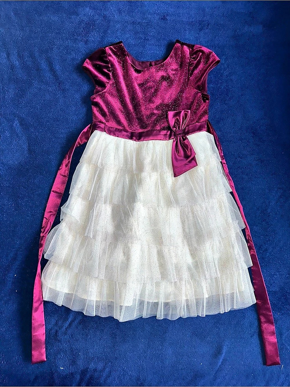 Jona Michelle Size 8 Velvet and Tulle Dress Burgundy & White